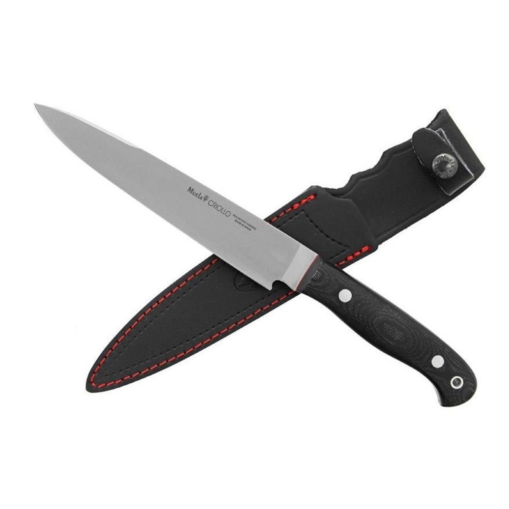 Нож "CRIOLLO" с фикс клинком длиной 17,5 см, рукоять черная микарта, ножны кожа