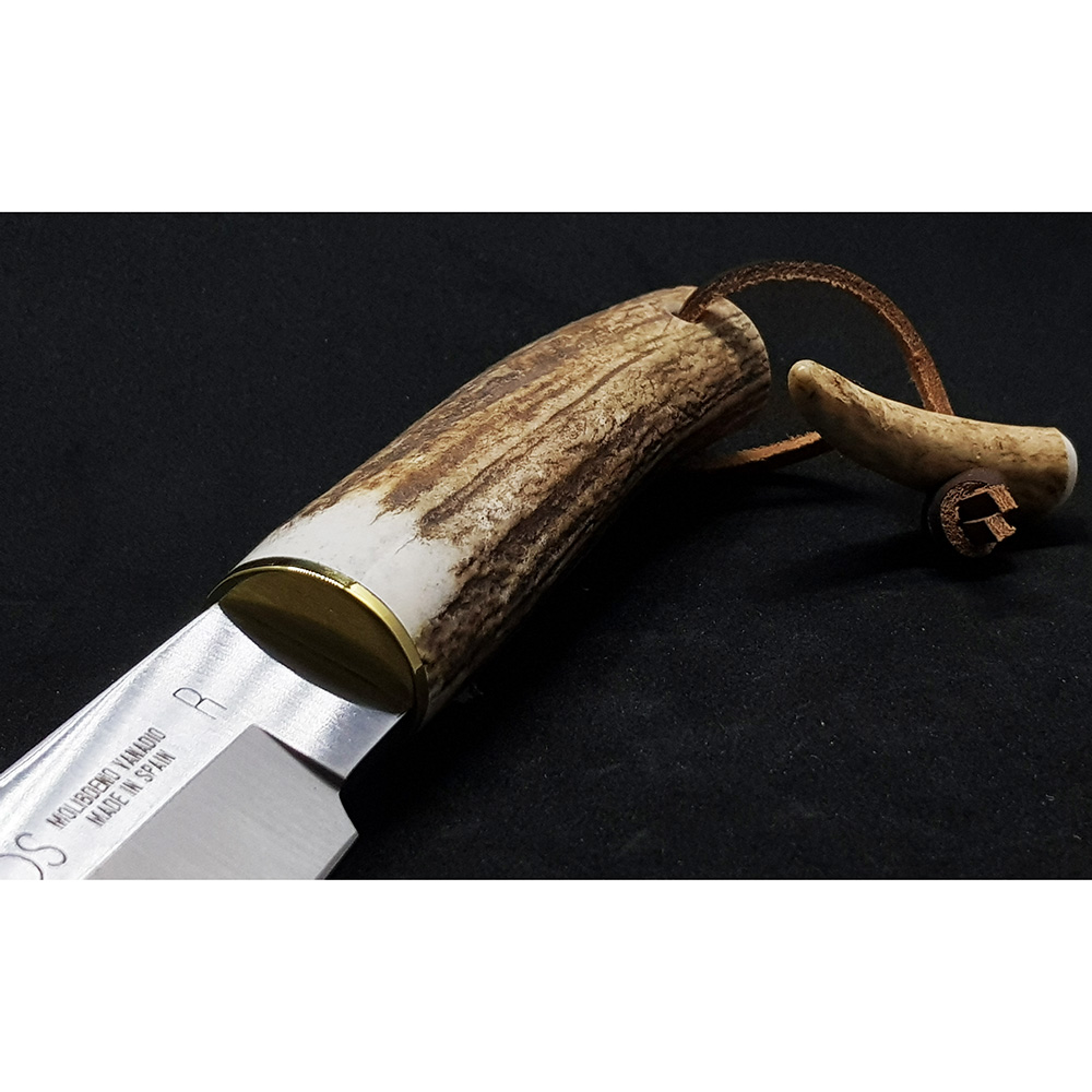 Нож "GRED" с фикс клинком длиной 16 см, рукоять рог оленя, ножны кожа