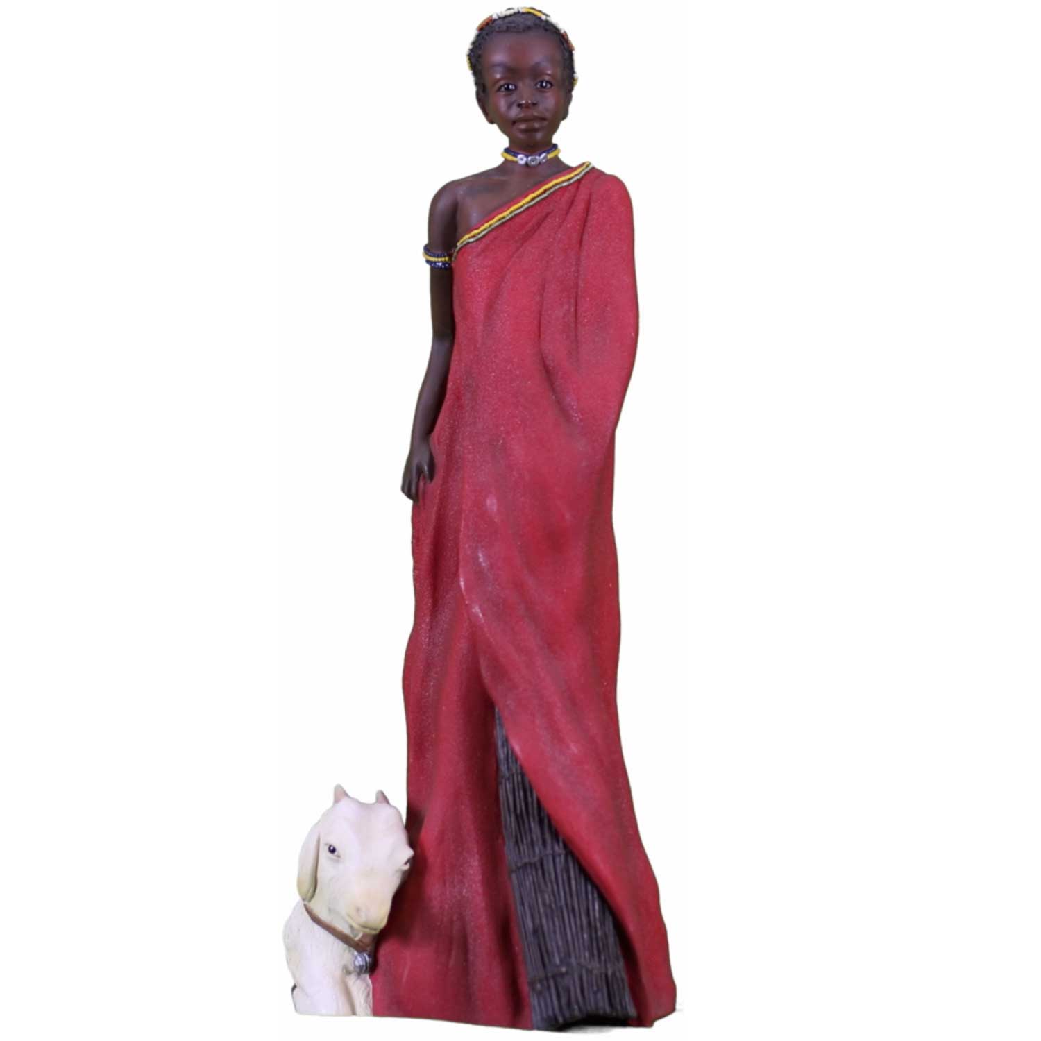Фигурка Масаи-Амира с ягненком, цветная,полистоун