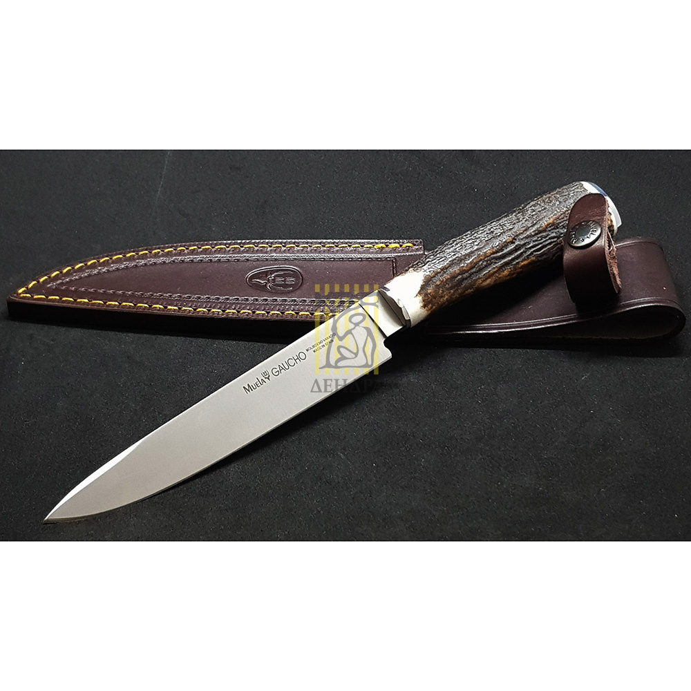 Нож "GAUCHO" с фикс клинком длиной 16 см, рукоять рог оленя, ножны кожа