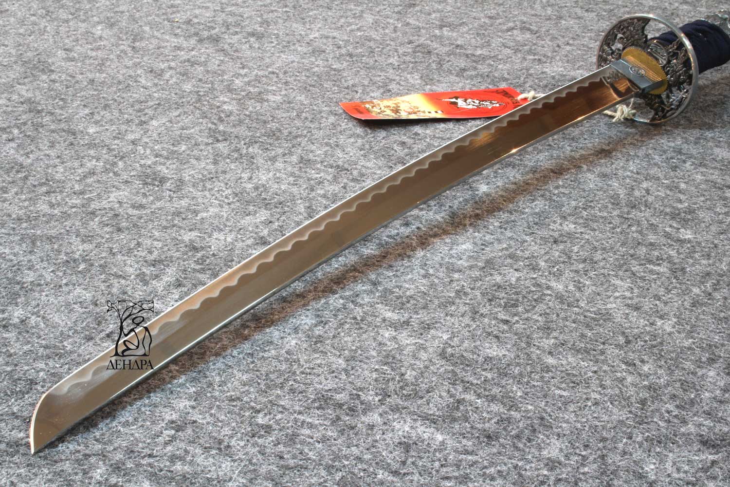 Вакидзаси, клинок 440 сталь, ножны деревянные синие, цуба под серебр