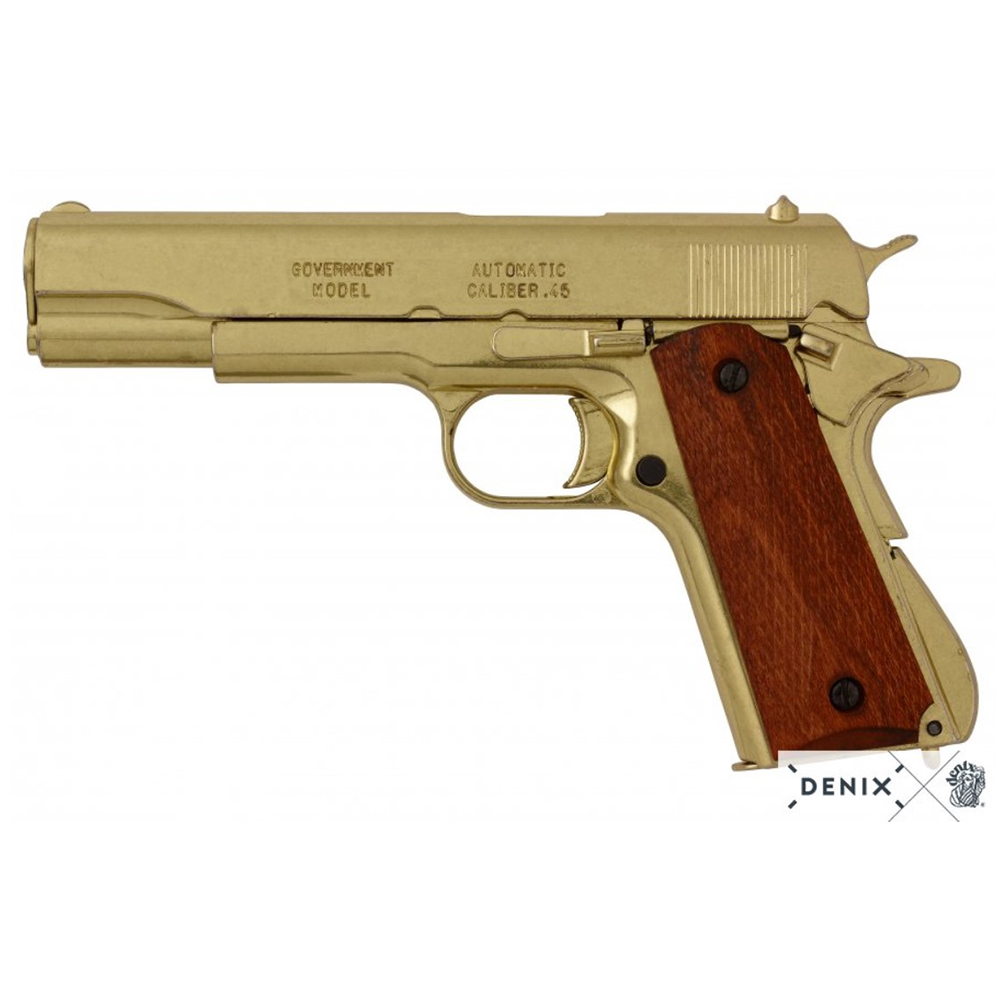 Пистолет автоматический M1911A1, .45 калибра, цвет золотистый, матовое покрытие,  накладки из темног