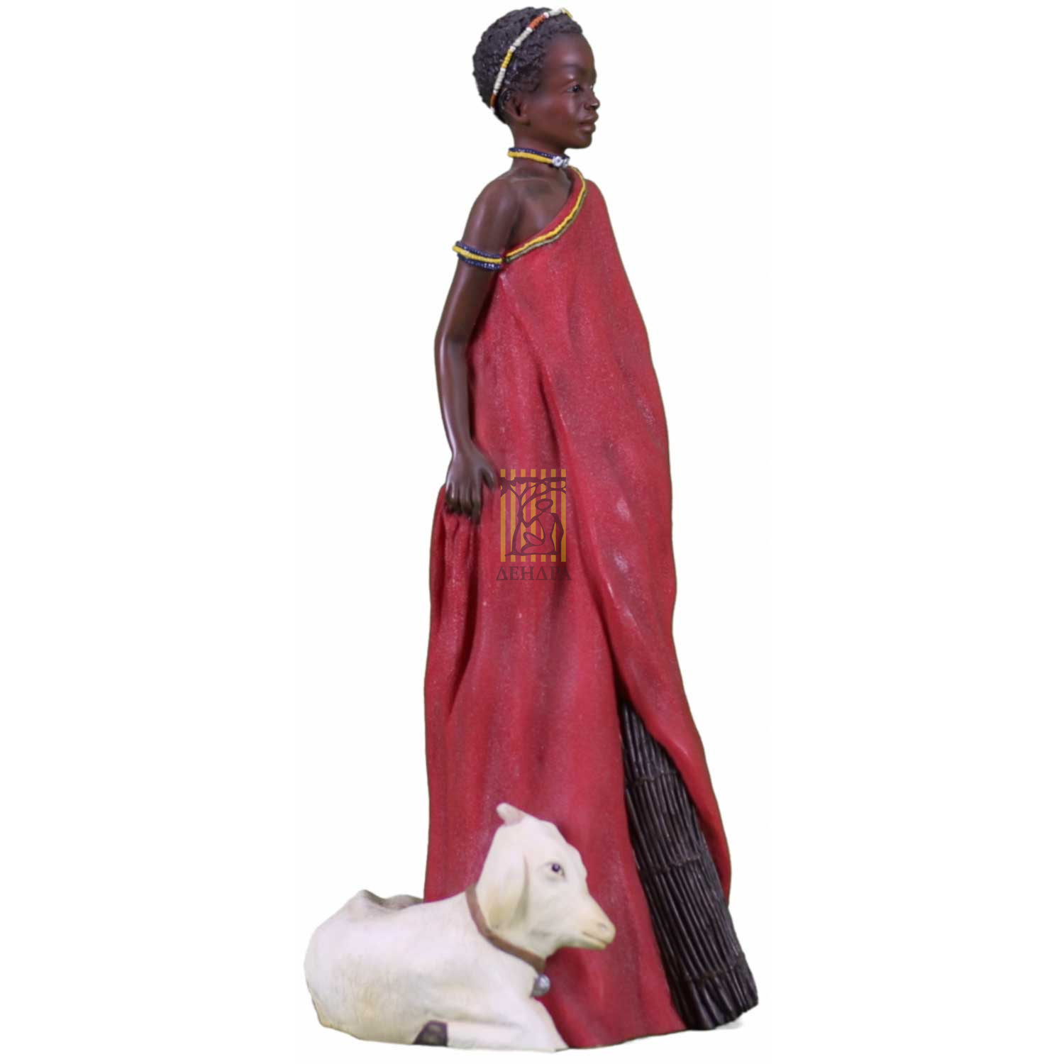 Фигурка Масаи-Амира с ягненком, цветная,полистоун