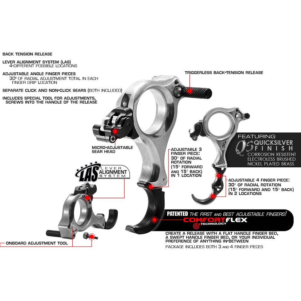 Релиз TRU Ball® Fulkrum Flex для стрельбы из лука, Т-образный, материал латунь покрытый никелем, размер M