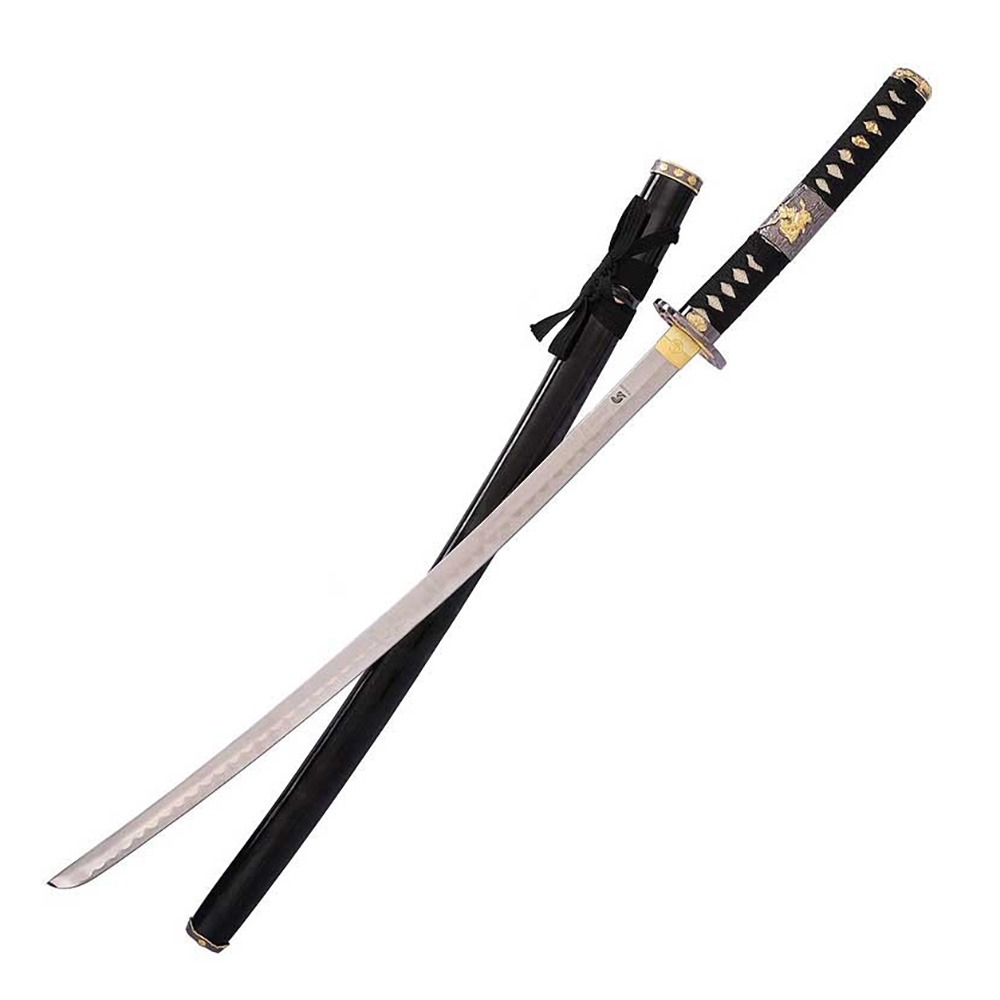 Катана, клинок 440 сталь, ножны деревянные черные, цуба латунь