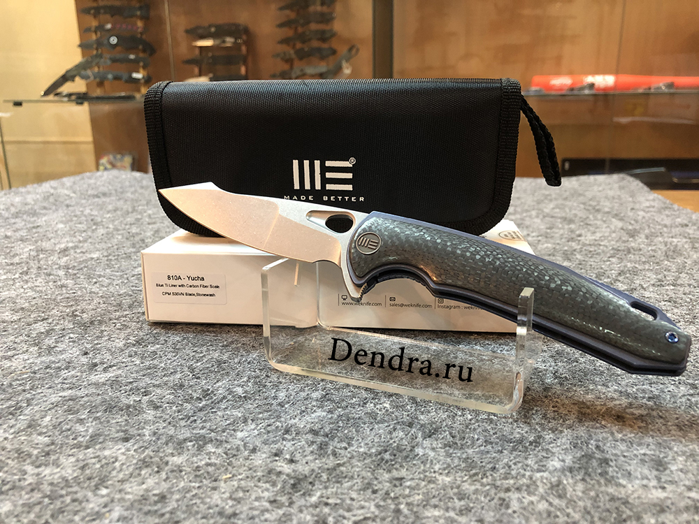 Нож складной Yucha 810A, цвет синий, сталь CPM-S35VN, длина клинка 100 мм, рукоять титан/карбон,  fr