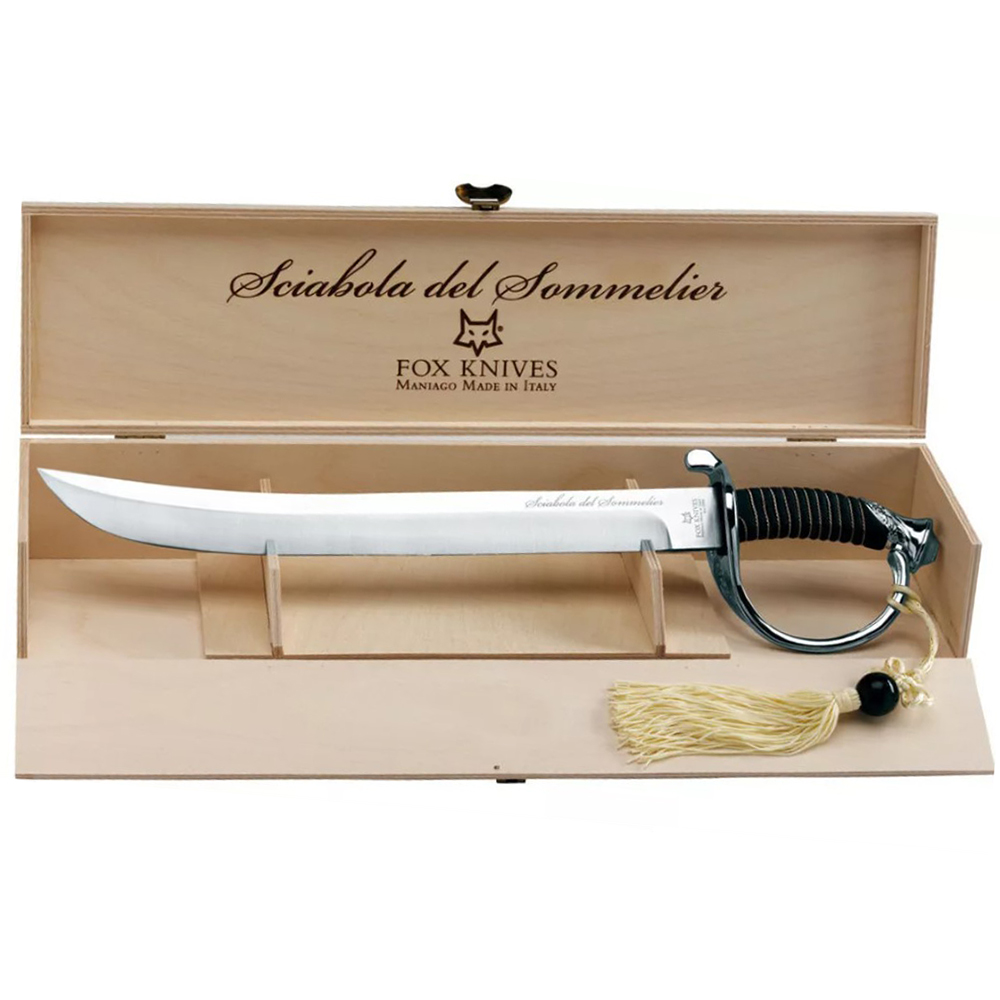 Сабля сувенирная для открывания шампанского в подарочной коробке с подставкой в комплекте, большая