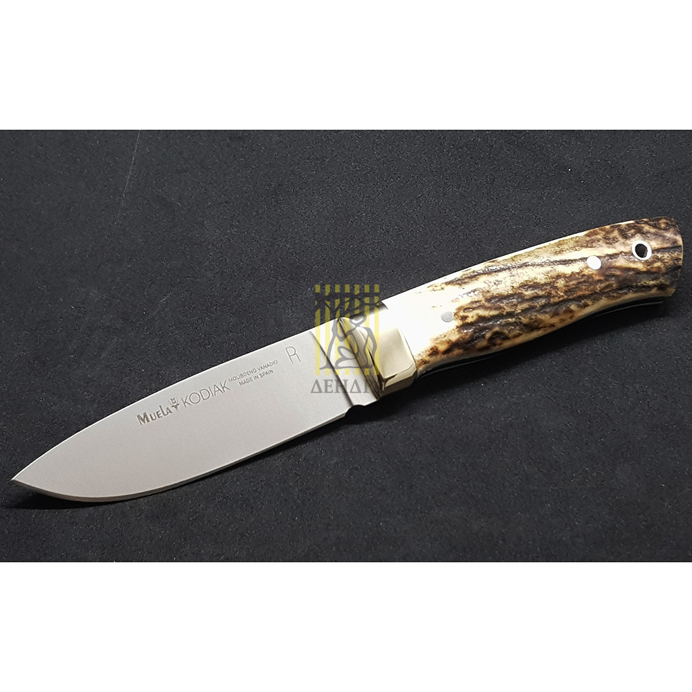 Нож "KODIAK" с фикс клинком длиной 10 см, рукоять рог оленя, ножны кожа
