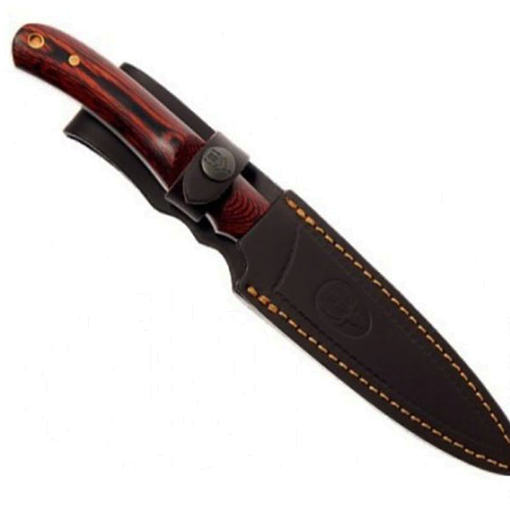 Нож "CRIOLLO" с фикс клинком длиной 14 см, рукоять красная микарта, ножны кожа