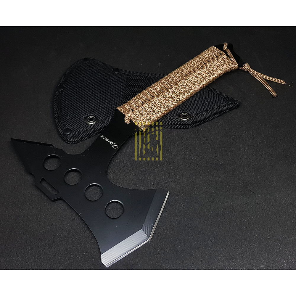 Топорик охотничий, длина 26 см, рукоятка коричневая оплетка, чехол нейлон