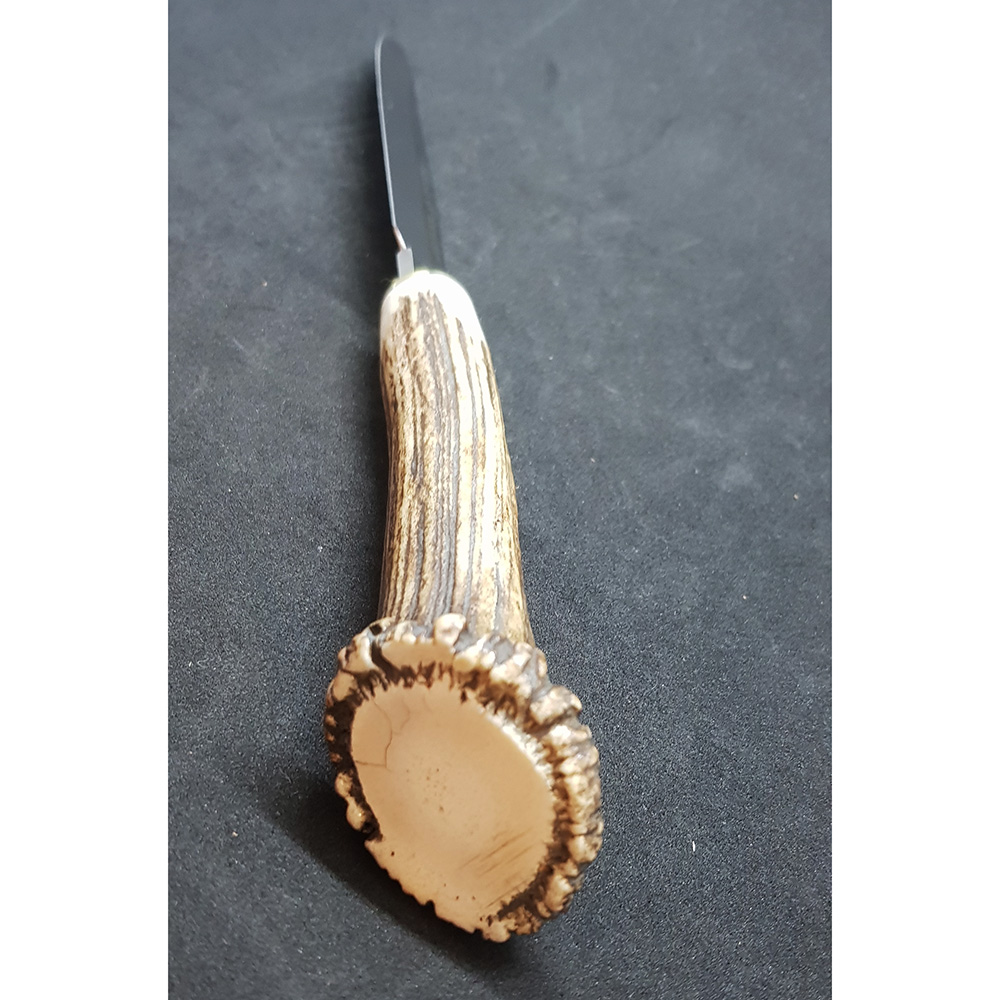 Нож "GRED" с фикс клинком длиной 12 см, рукоять рог оленя с кроной, ножны кожа