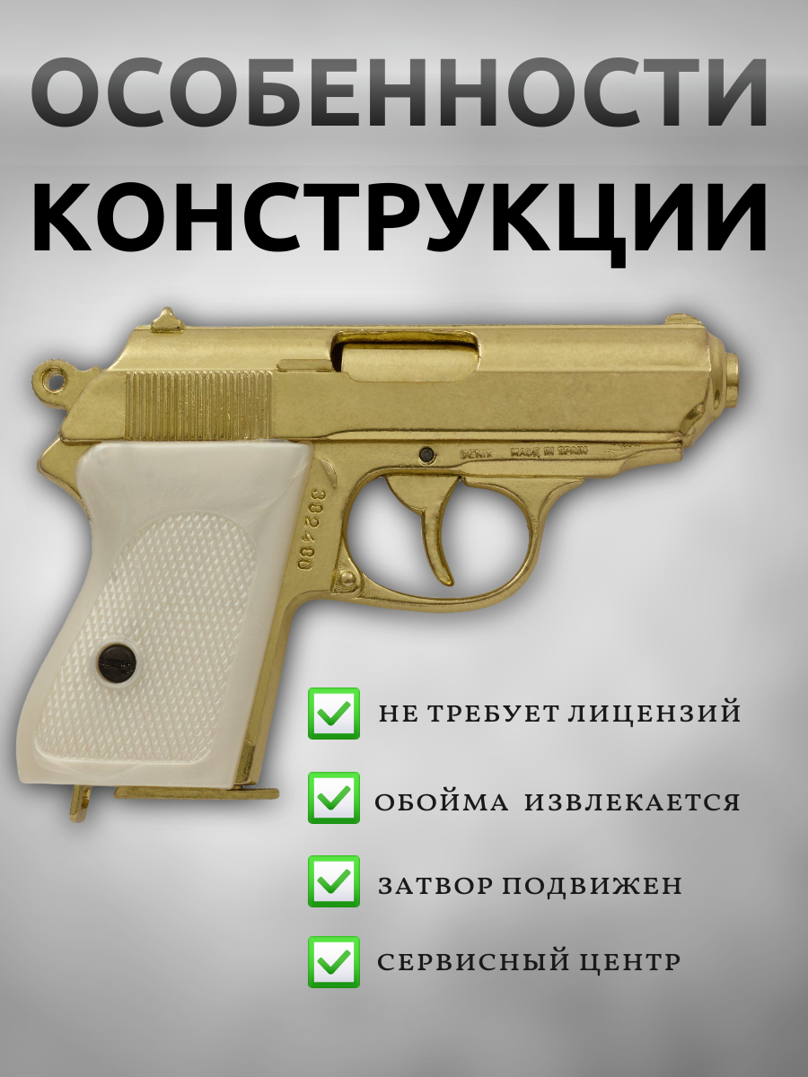 Пистолет полуавтоматический, выполнен из металла и пластика, с имитацией механизма зарядки и стрельб