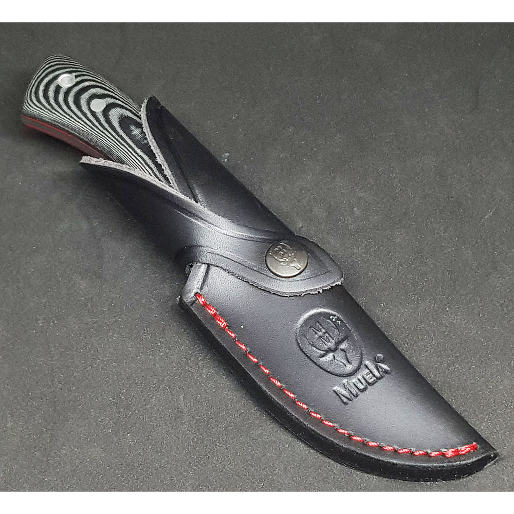 Нож "RHINO" с фикс клинком длиной 9 см, рукоять черная микарта, ножны кожа