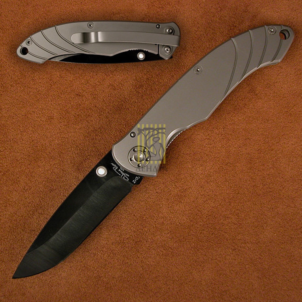 Нож складной, клинок полированная черн.керамика, 7,62 см,  рукоять титан, клипса