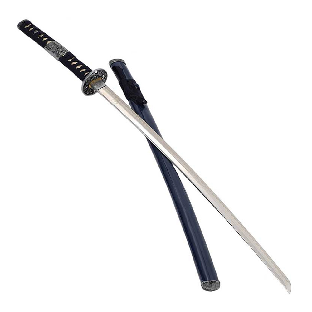 Катана, клинок 440 сталь, ножны деревянные синие, цуба под серебро