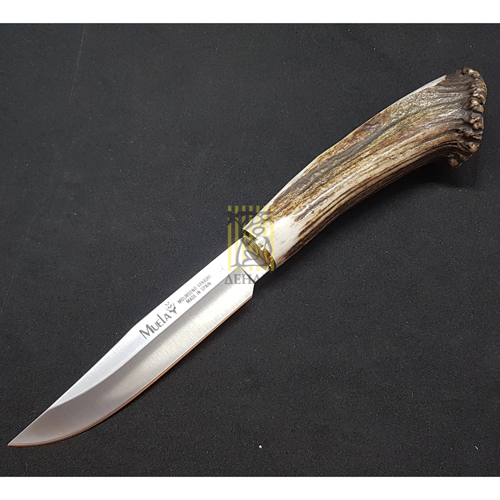 Нож "GRED" с фикс клинком длиной 12 см, рукоять рог оленя с кроной, ножны кожа