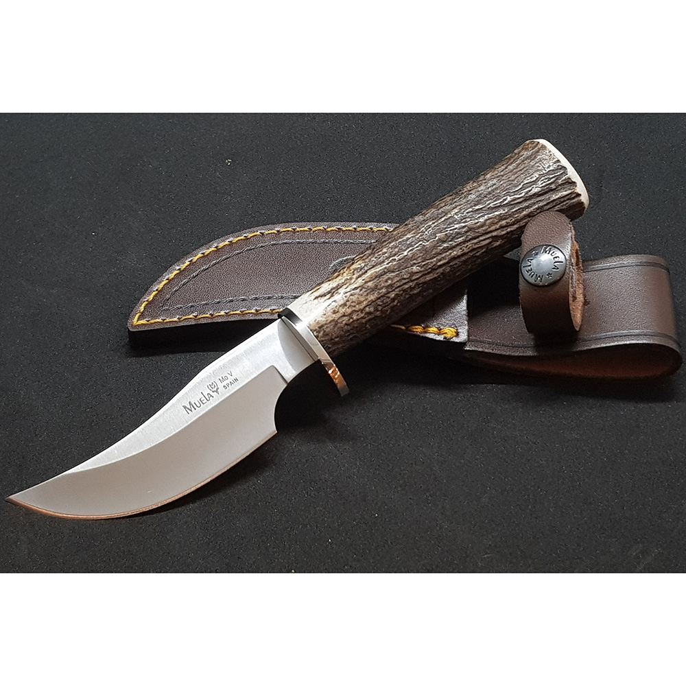 Нож "DP" с фикс клинком длиной 10 см, рукоять рог оленя, ножны кожа