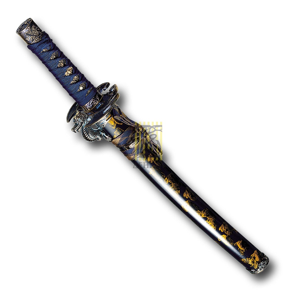 Вакидзаси, цвет черно-желтый, рукоять плетеная, ножны латунь