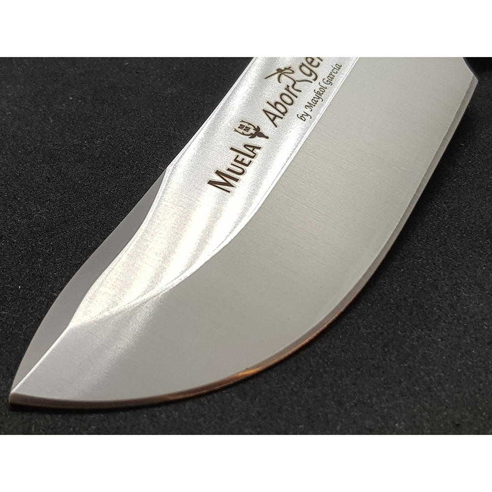 Нож "ABORIGEN" с фикс клинком длиной 12 см, рукоять коричневая микарта (canvas-micarta), ножны кожа