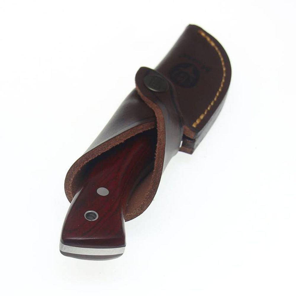 Нож "RHINO" с фикс клинком длиной 9 см, рукоять черная микарта, ножны кожа