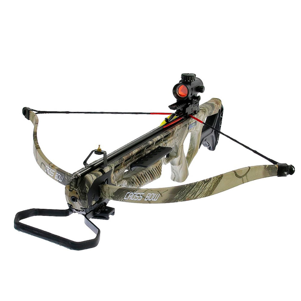 Арбалет рекурсивный, начальная скорость 260 фут/сек, размах плечей 27,5", длина натяжения 12", сила 