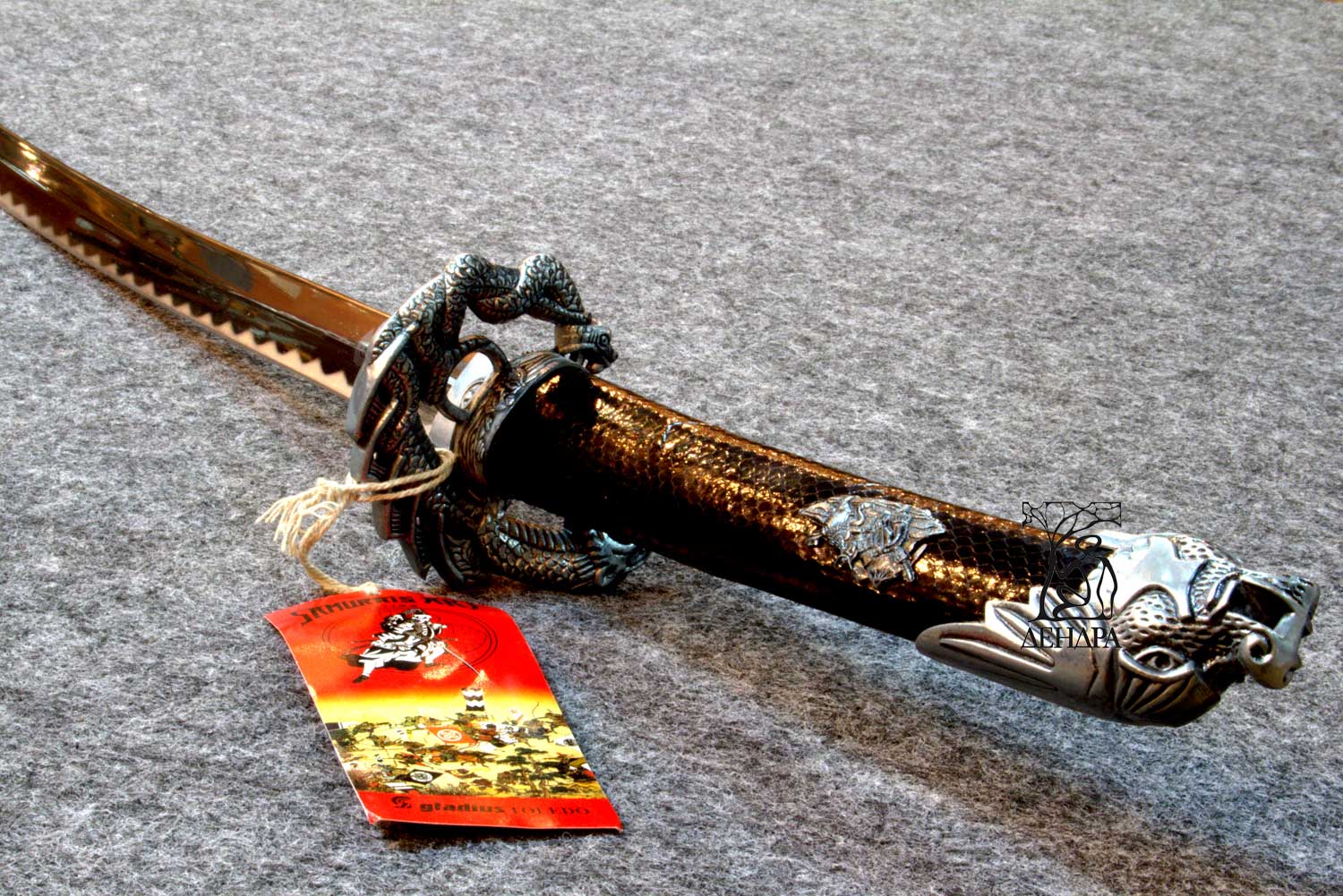 Катана "Черная Змея", цвет чёрно-серый, ножны плетёные, латунь