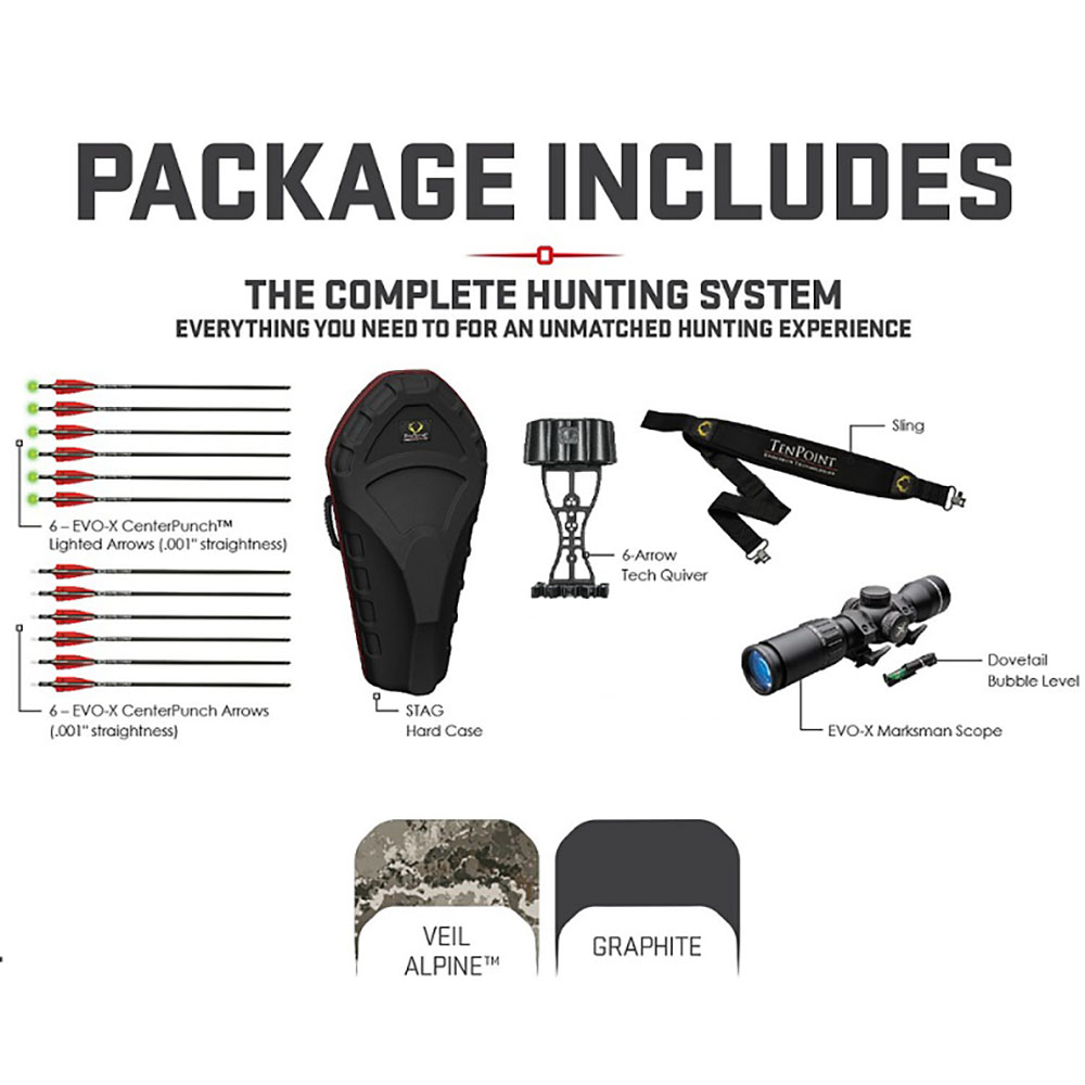 Арбалет блочный Tenpoin Vapor RS 470, скорость 143 м/с (470 ф/с), Длина: 79 см, вес 3,6 кг, комплект