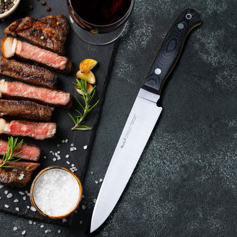 Нож "CRIOLLO" с фикс клинком длиной 17,5 см, рукоять черная микарта, ножны кожа