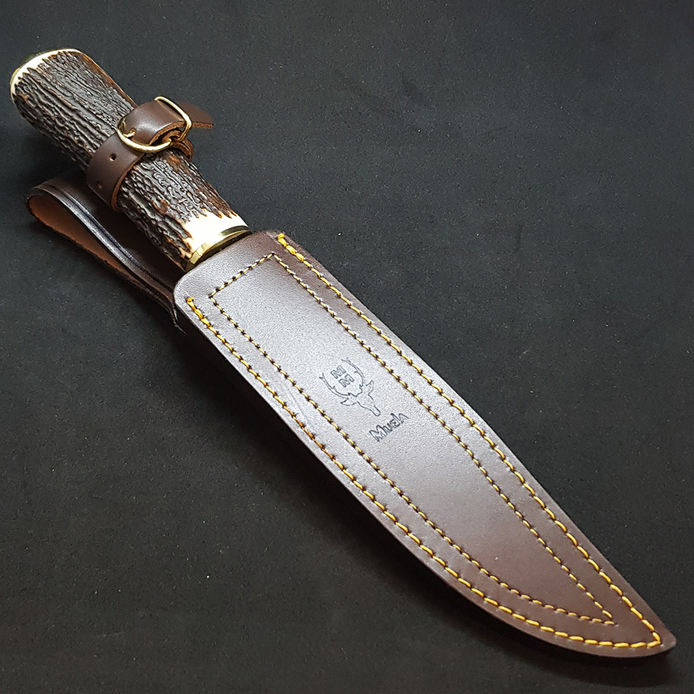 Нож "SARRIO" с фикс клинком длиной 19 см, рукоять рог оленя, ножны кожа