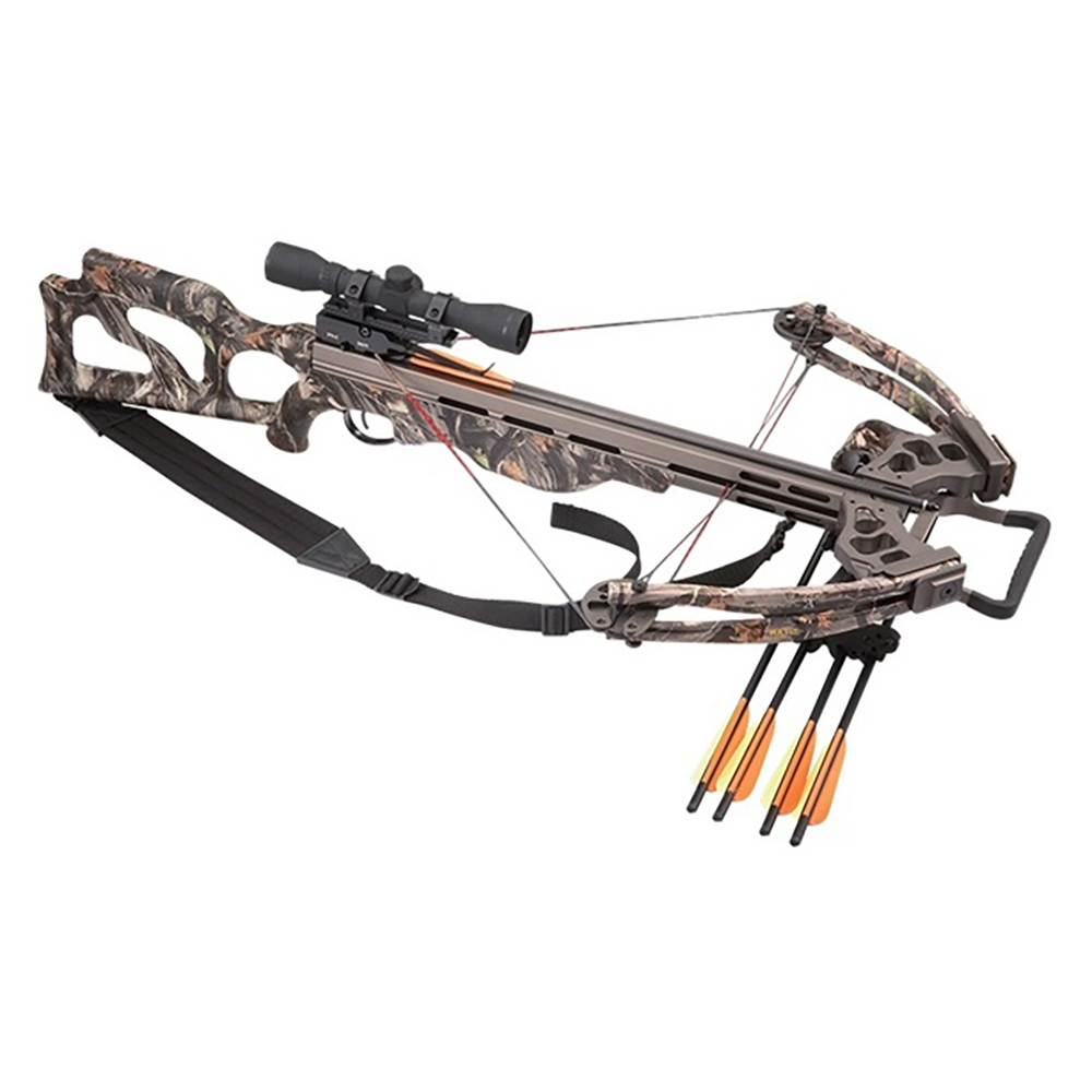 Арбалет блочный "Архонт", скоп 4х32, кивер на 6 стрел, 4 карбоновые стрелы, ремень, воск, ручн.натяж