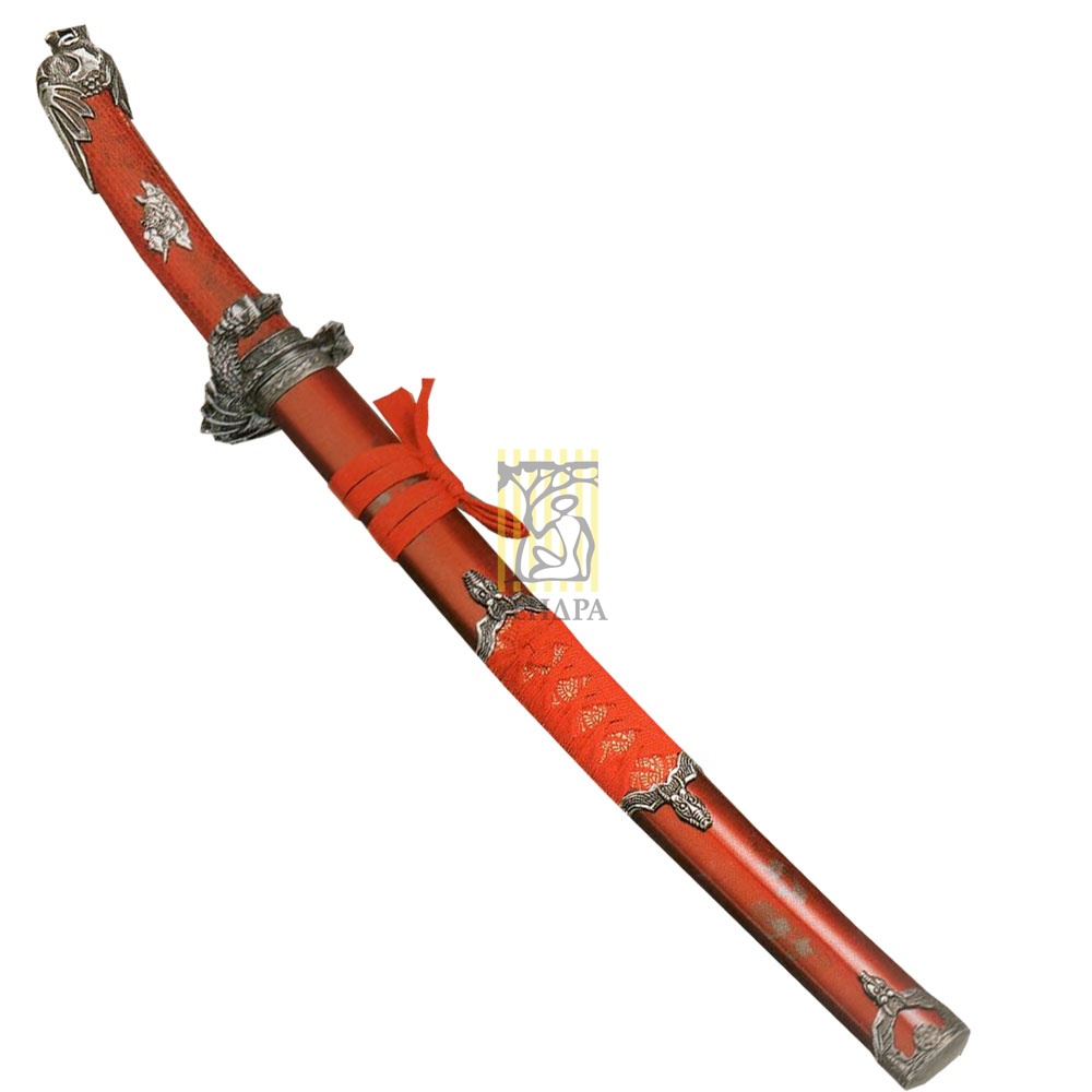 Вакидзаси "Красная Змея", цвет красно-серый, ножны плетёные, латунь