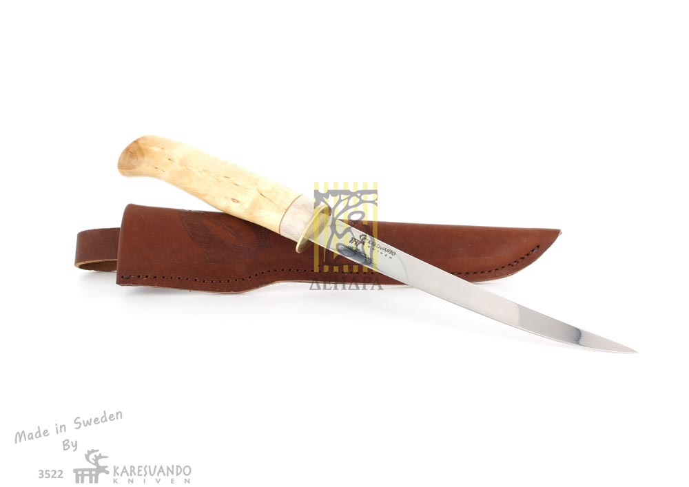 Нож "Salmon", рукоять карельская береза и рог оленя, кожаный чехол
