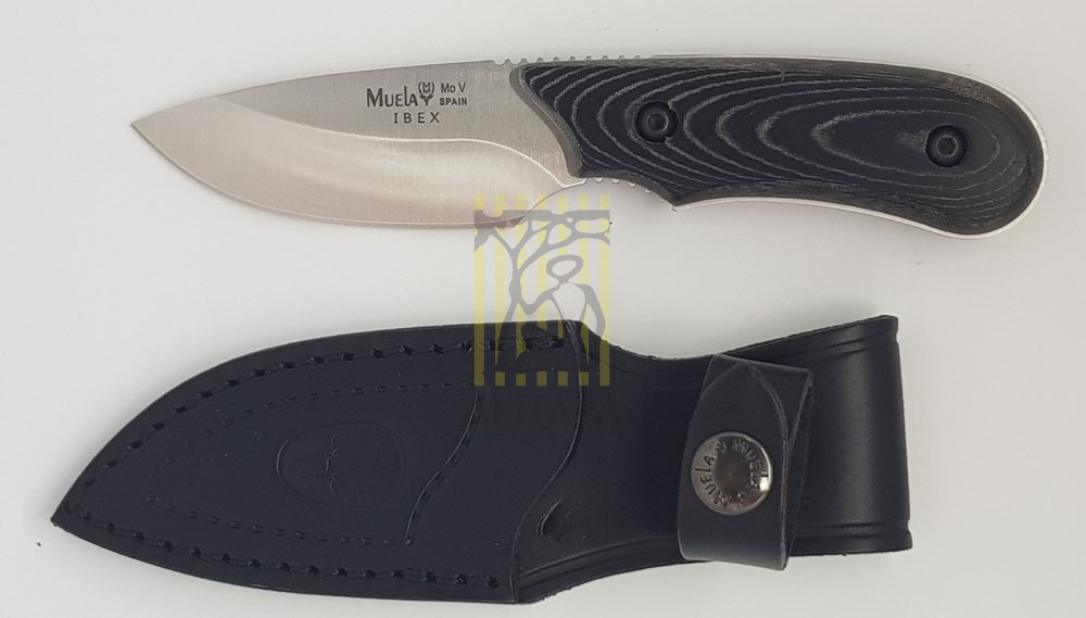 Нож-скиннер "IBEX", клинок 7,5 см, рукоять черная микарта, ножны кожа