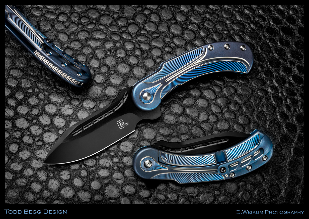 Нож Field Marshall складной, сталь CPM-S35VN, длина клинка  4", рукоять титан, синяя с серебром