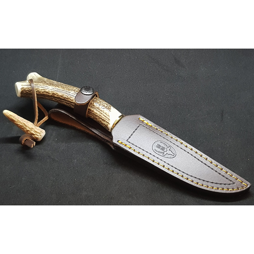 Нож "GRED" с фикс клинком длиной 13 см, рукоять рог оленя, ножны кожа