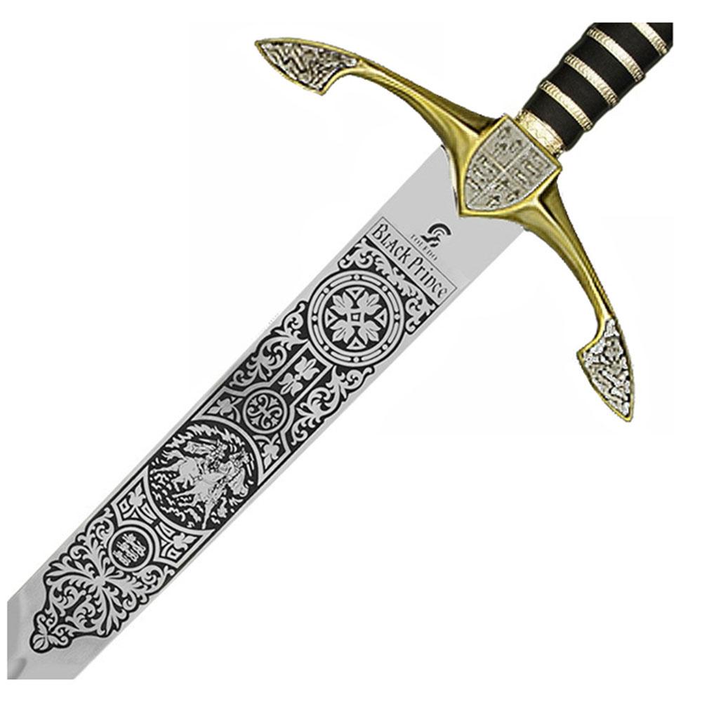 Меч "Черный Принц" клинок с гравировкой, рукоять черная под бронзу