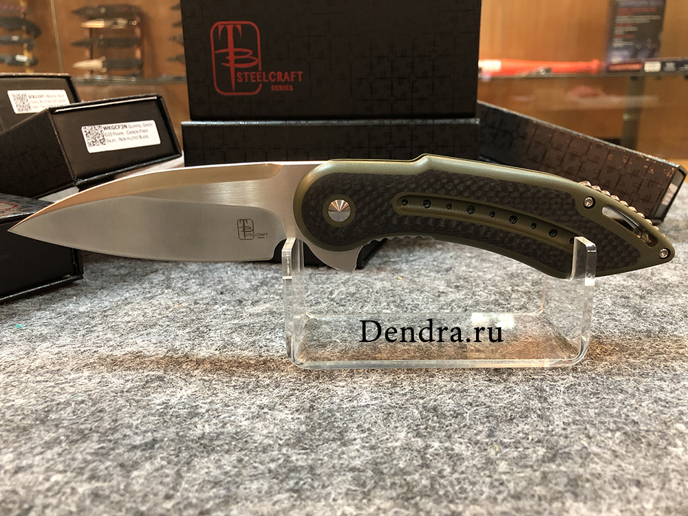 Нож Glimpse 7.0, сталь CPM-S35VN, длина клинка 3.750″, сатин, рукоять G10/карбон,зеленая,  без дола