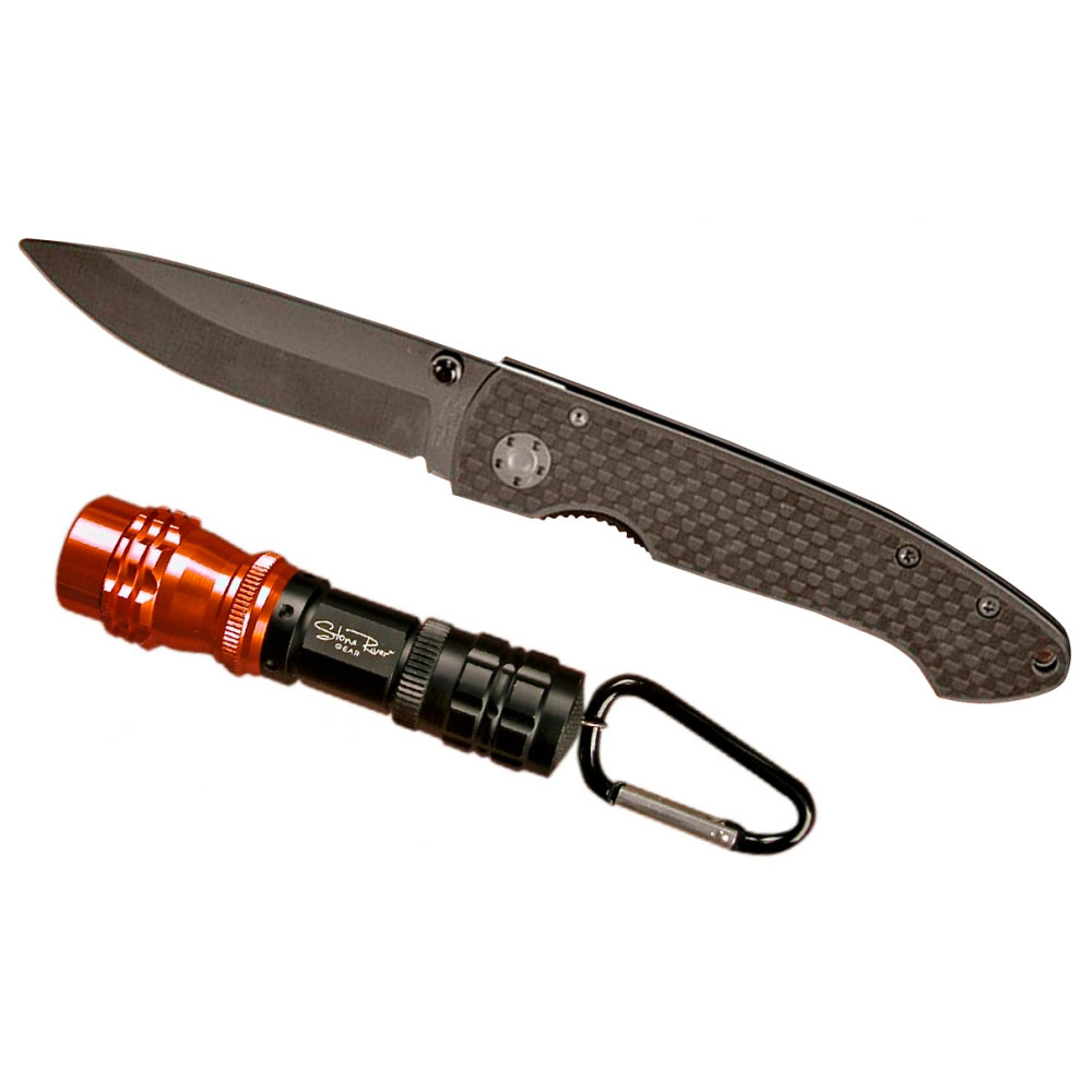 Подарочный набор из двух предметов: нож складной артикула SRG2CFL; карманный фонарь артикула SRG1TAF