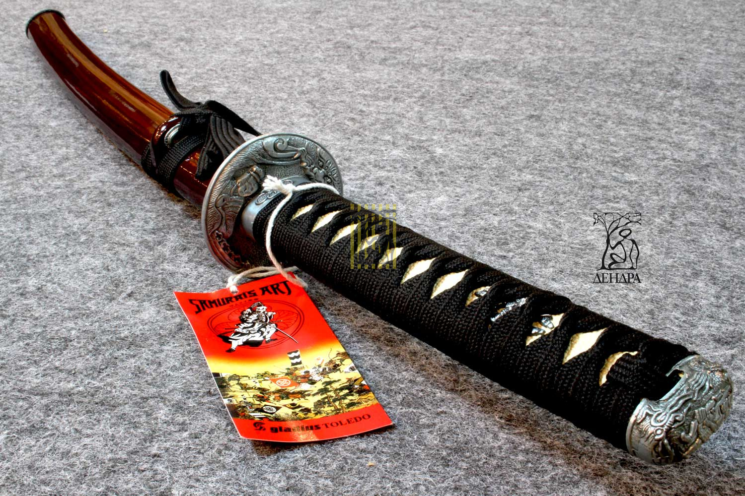 Вакидзаси, клинок 440 сталь, ножны деревянные бордовые, цуба под серебро