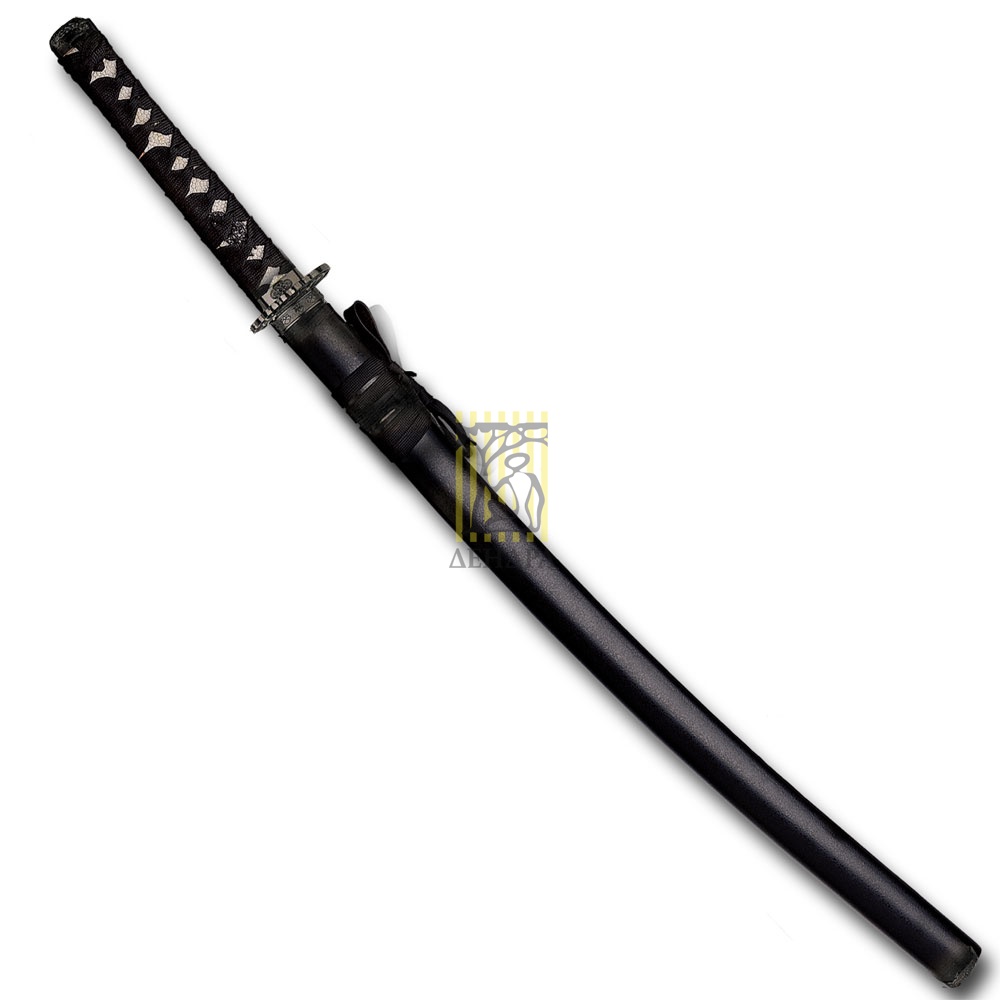 Катана, клинок 440 сталь, ножны черные, цуба с журавлем