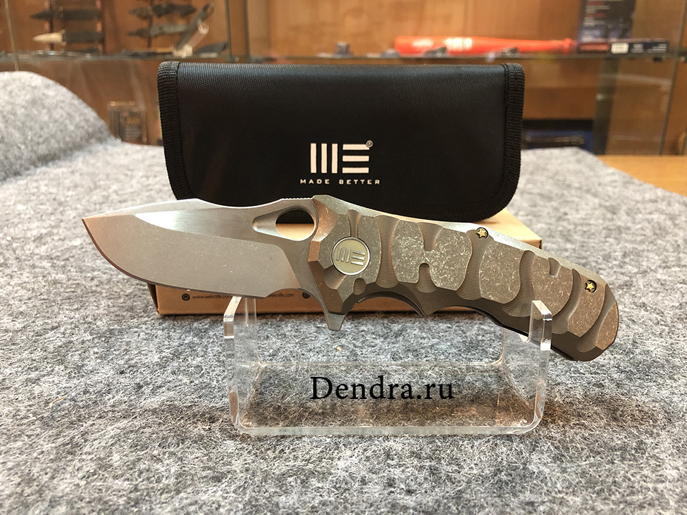 Нож складной, сталь Bohler M390, длина клинка 74 мм, рукоять титан, цвет бронзовый, клипса, замок fr