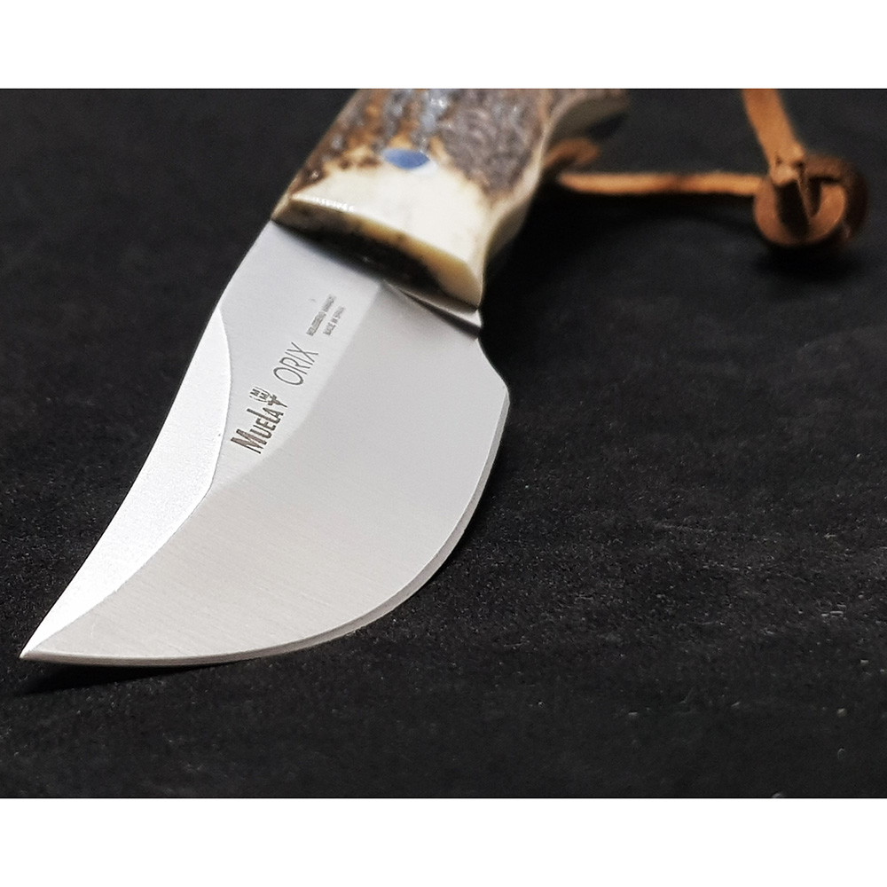 Нож-скиннер "ORIX", клинок 8 см, рукоять рог оленя, ножны кожа