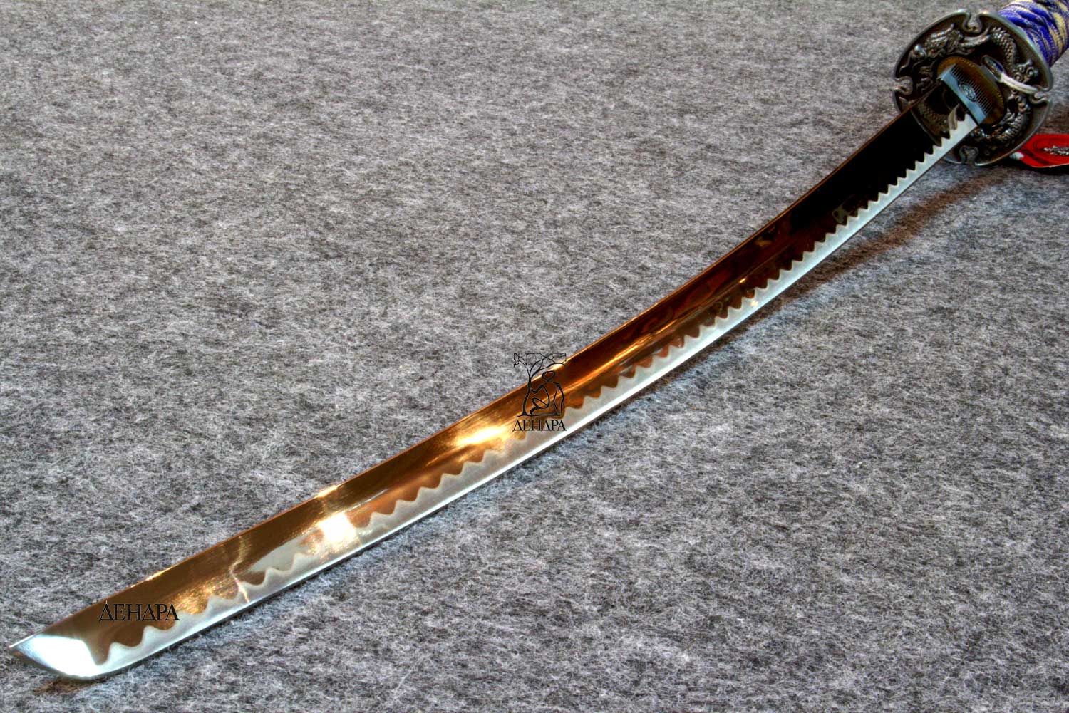 Катана, цвет серо-голубой, рукоять плетёная, ножны плетёные, латунь