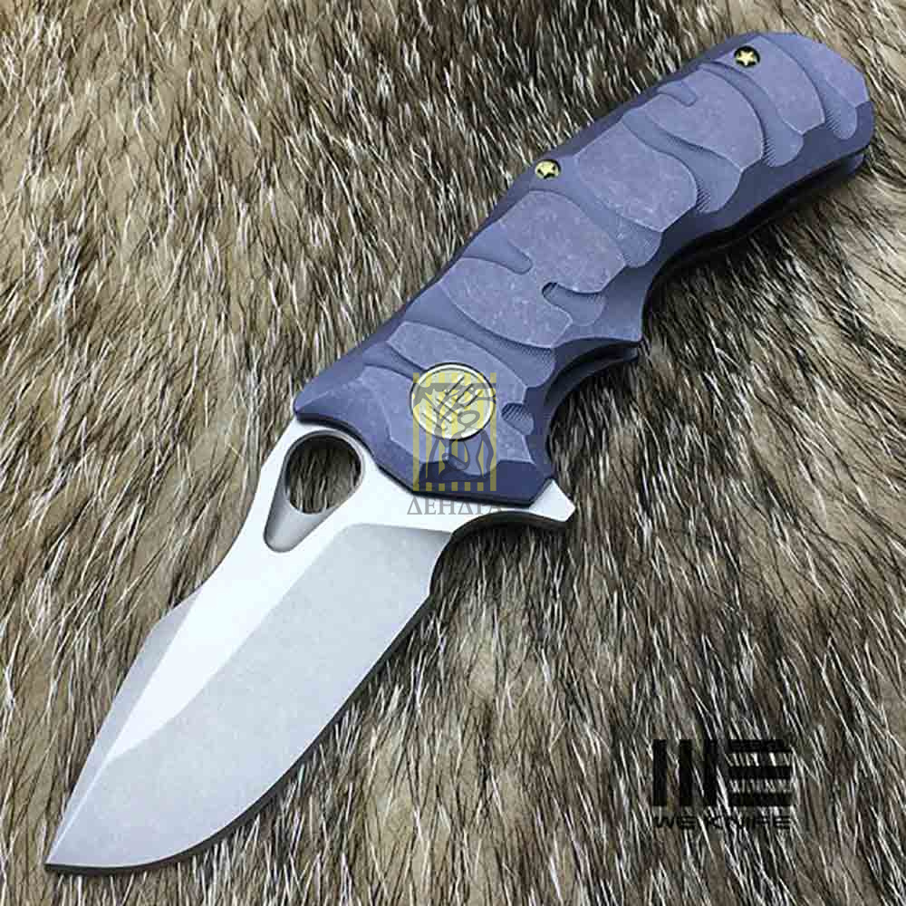 Нож складной, сталь Bohler M390, длина клинка 74 мм, рукоять титан, цвет голубой, клипса, замок fram