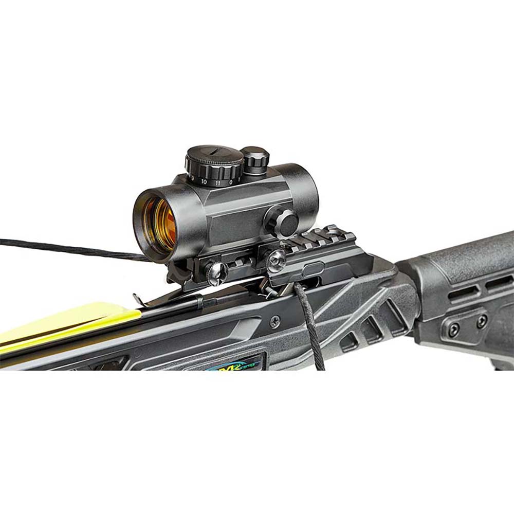 Арбалет рекурсивный, начальная скорость 255 фут/сек, размах плечей 26", длина натяжения 11", сила 94