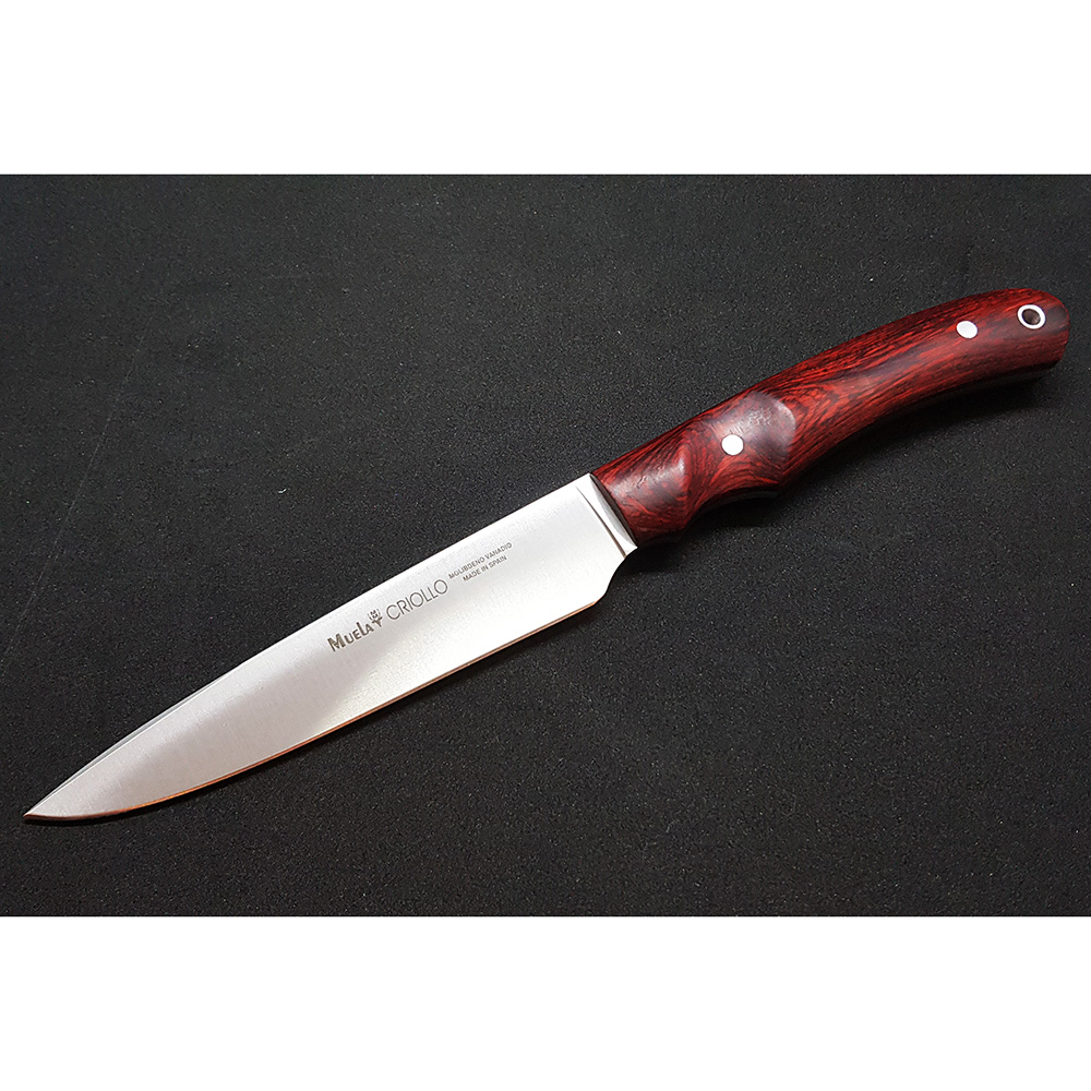 Нож "CRIOLLO" с фикс клинком длиной 17 см, рукоять красная микарта, ножны кожа
