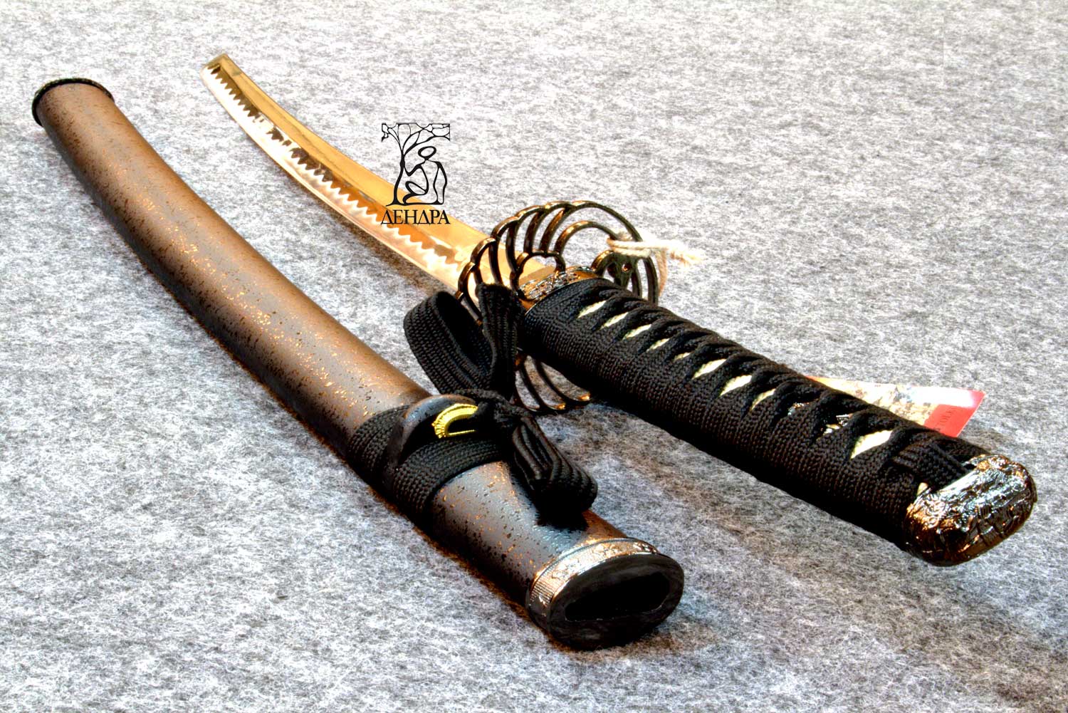 Вакидзаси, клинок 440 сталь, ножны черные, цуба с журавлем