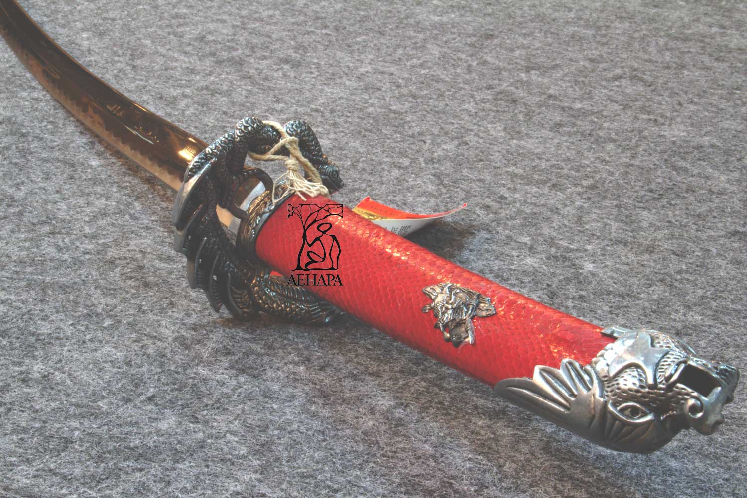 Катана "Красная Змея", цвет красно-серый, ножны плетёные, латунь
