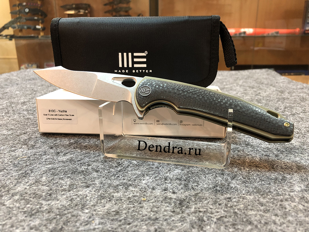 Нож складной  Yucha 810C,цвет золотистый, сталь CPM-S35VN, длина клинка 100 мм, рукоять титан/карбон