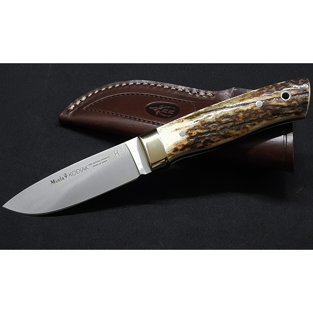 Нож "KODIAK" с фикс клинком длиной 10 см, рукоять рог оленя, ножны кожа